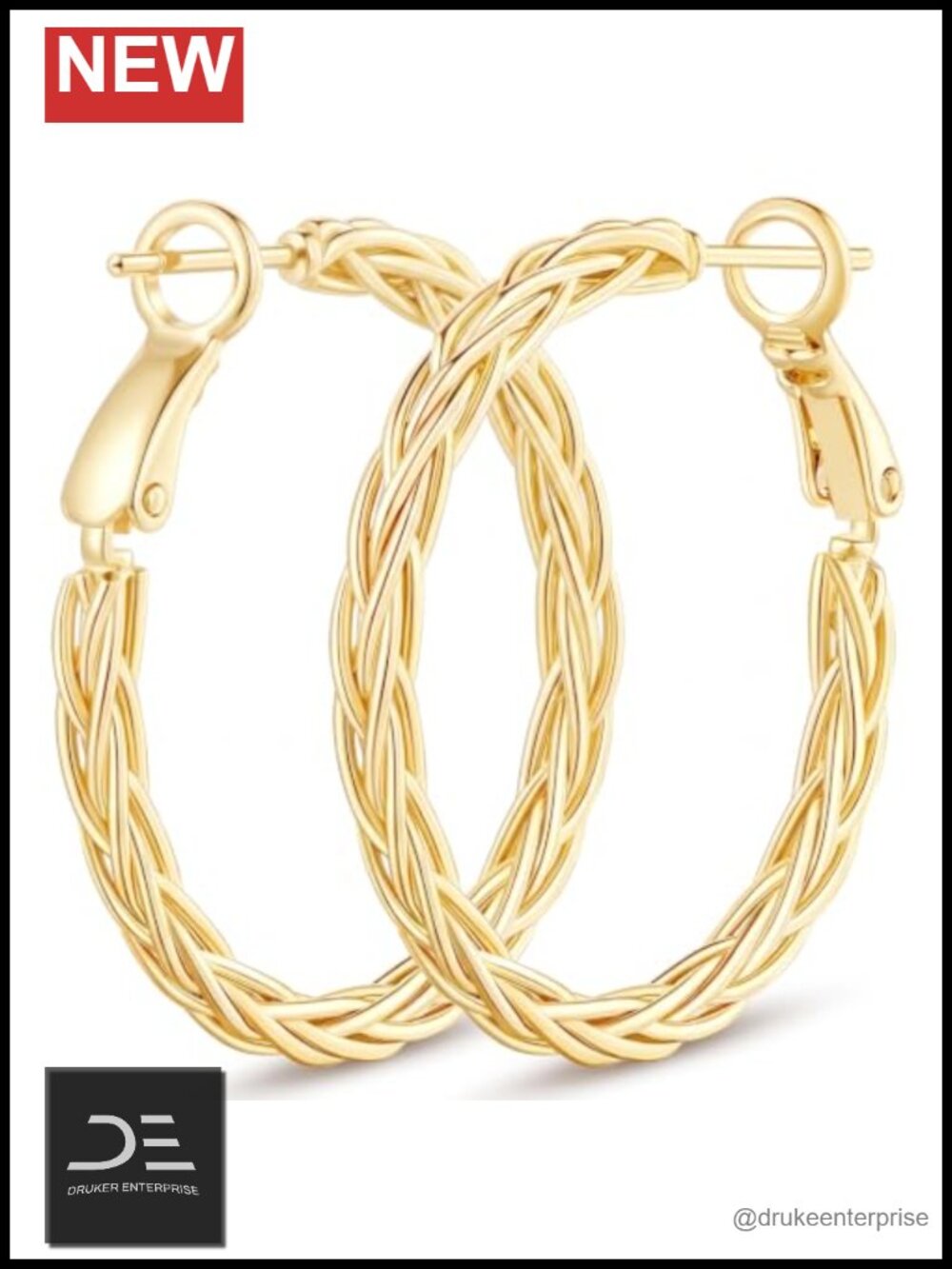 14K Gold Hoop Earrings for Women, Fine Weave Design Hypoallergenic Earrings